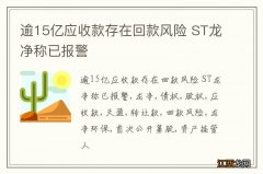 逾15亿应收款存在回款风险 ST龙净称已报警