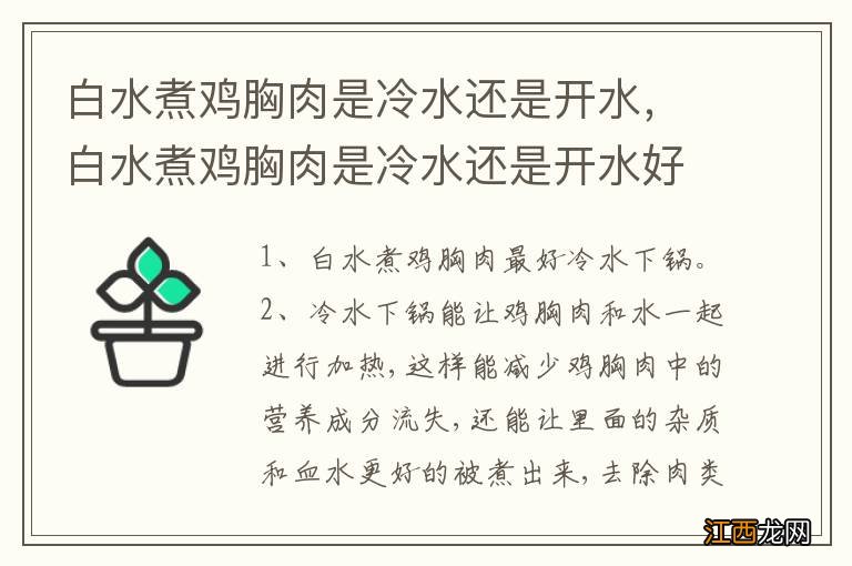 白水煮鸡胸肉是冷水还是开水，白水煮鸡胸肉是冷水还是开水好