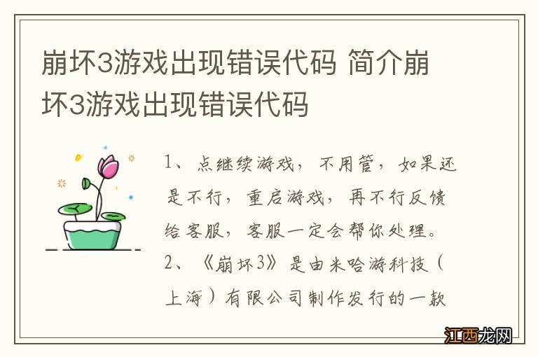 崩坏3游戏出现错误代码 简介崩坏3游戏出现错误代码