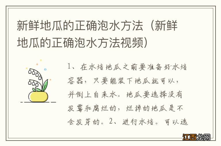 新鲜地瓜的正确泡水方法视频 新鲜地瓜的正确泡水方法