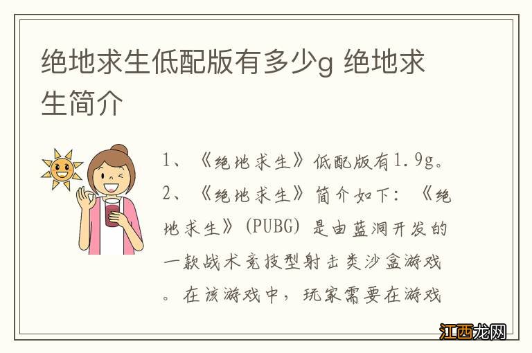 绝地求生低配版有多少g 绝地求生简介