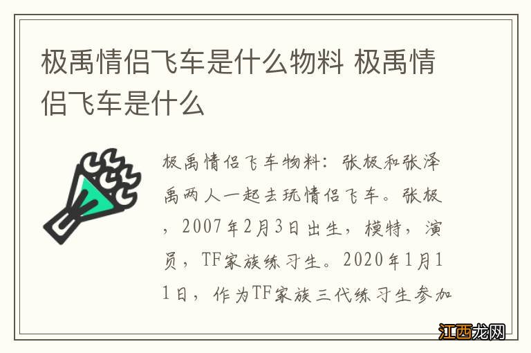 极禹情侣飞车是什么物料 极禹情侣飞车是什么