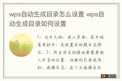 wps自动生成目录怎么设置 wps自动生成目录如何设置