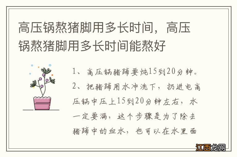 高压锅熬猪脚用多长时间，高压锅熬猪脚用多长时间能熬好