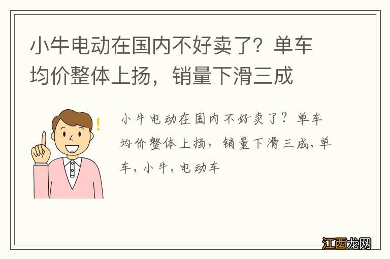 小牛电动在国内不好卖了？单车均价整体上扬，销量下滑三成