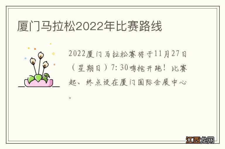 厦门马拉松2022年比赛路线