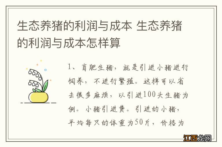 生态养猪的利润与成本 生态养猪的利润与成本怎样算