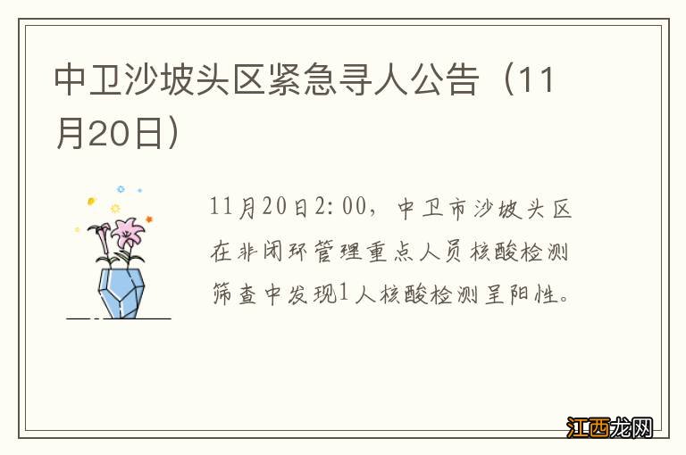 11月20日 中卫沙坡头区紧急寻人公告