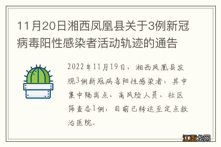 11月20日湘西凤凰县关于3例新冠病毒阳性感染者活动轨迹的通告