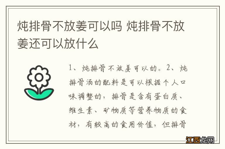 炖排骨不放姜可以吗 炖排骨不放姜还可以放什么