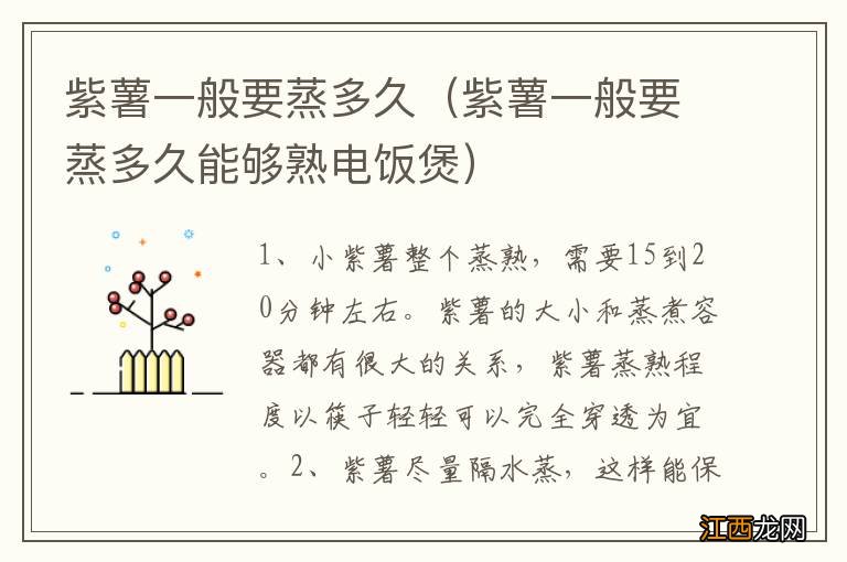 紫薯一般要蒸多久能够熟电饭煲 紫薯一般要蒸多久