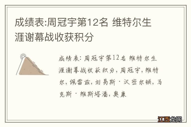 成绩表:周冠宇第12名 维特尔生涯谢幕战收获积分