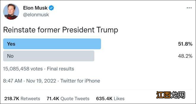 马斯克解封账号，特朗普拒绝回归