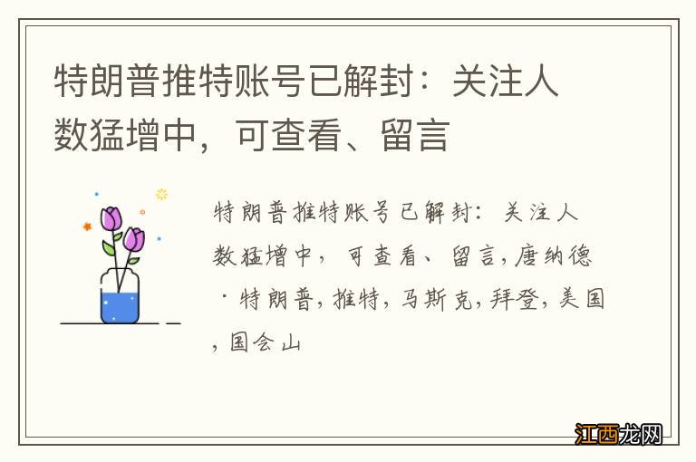 特朗普推特账号已解封：关注人数猛增中，可查看、留言