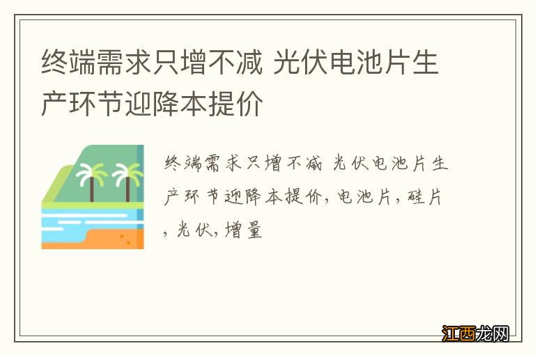 终端需求只增不减 光伏电池片生产环节迎降本提价