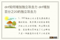 dnf如何增加独立攻击力 dnf增加百分之20的独立攻击力