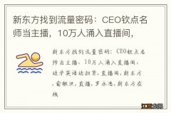 新东方找到流量密码：CEO钦点名师当主播，10万人涌入直播间，边学英语边扫货