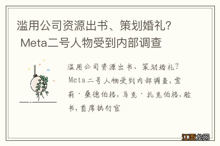 滥用公司资源出书、策划婚礼？ Meta二号人物受到内部调查