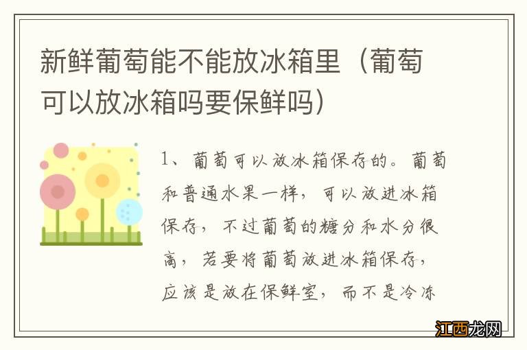 葡萄可以放冰箱吗要保鲜吗 新鲜葡萄能不能放冰箱里