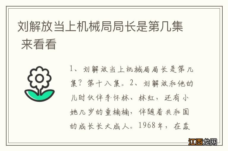 刘解放当上机械局局长是第几集 来看看