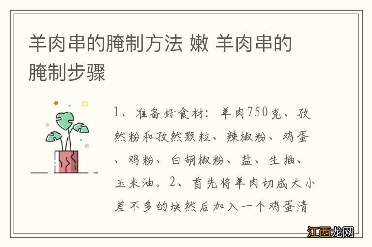 羊肉串的腌制方法 嫩 羊肉串的腌制步骤