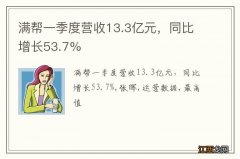 满帮一季度营收13.3亿元，同比增长53.7%