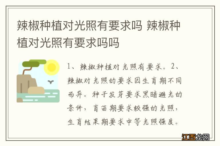 辣椒种植对光照有要求吗 辣椒种植对光照有要求吗吗