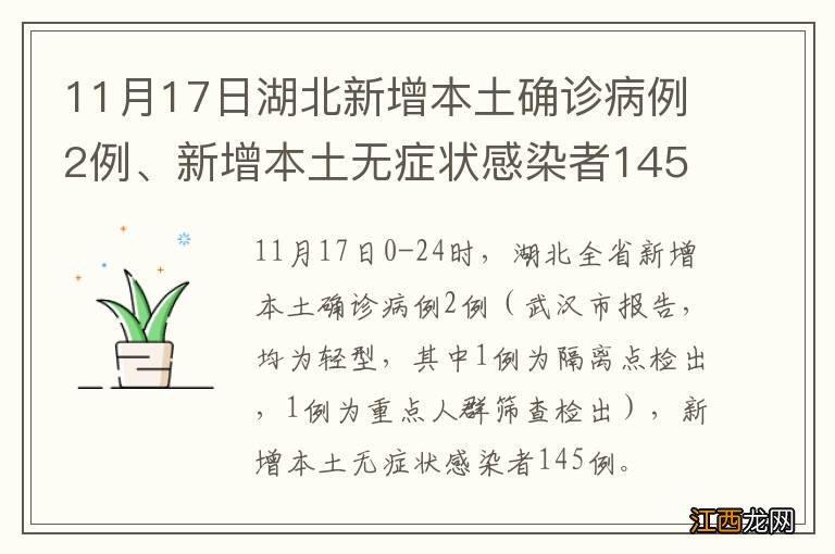 11月17日湖北新增本土确诊病例2例、新增本土无症状感染者145例