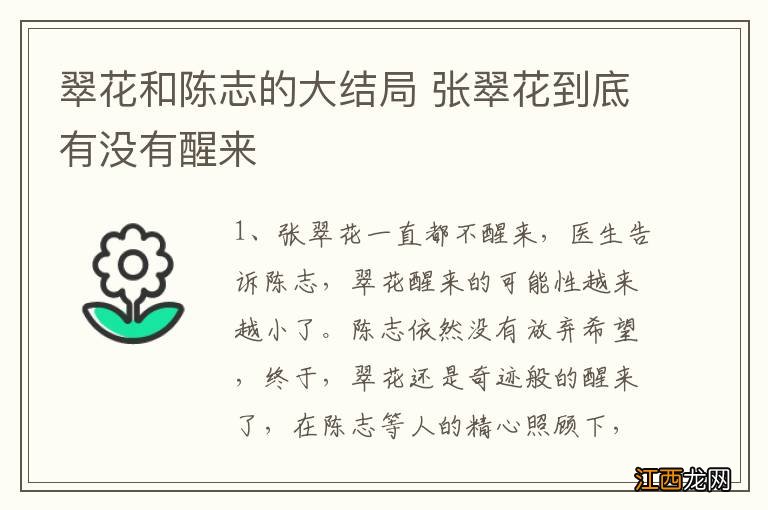 翠花和陈志的大结局 张翠花到底有没有醒来