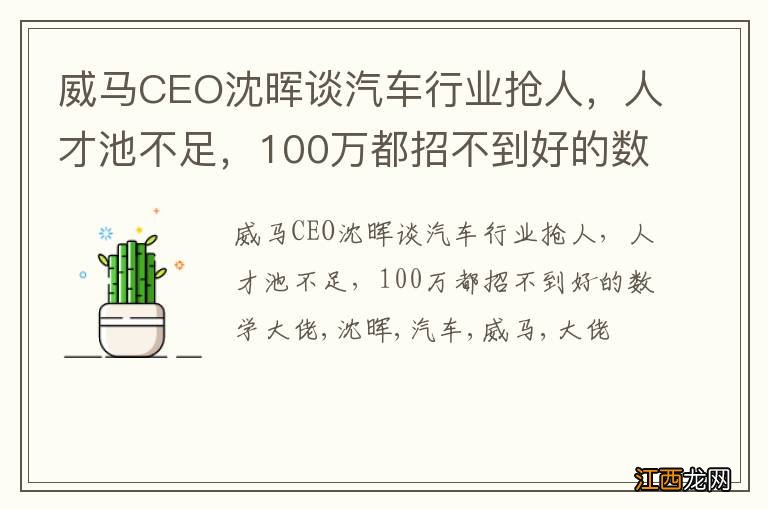 威马CEO沈晖谈汽车行业抢人，人才池不足，100万都招不到好的数学大佬