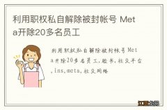 利用职权私自解除被封帐号 Meta开除20多名员工