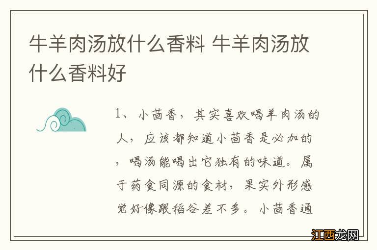 牛羊肉汤放什么香料 牛羊肉汤放什么香料好