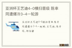 亚洲杯王艺迪4-0横扫晋级 陈幸同遭爆冷3-4一轮游