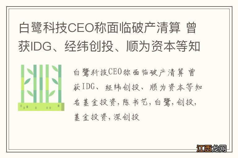 白鹭科技CEO称面临破产清算 曾获IDG、经纬创投、顺为资本等知名基金投资