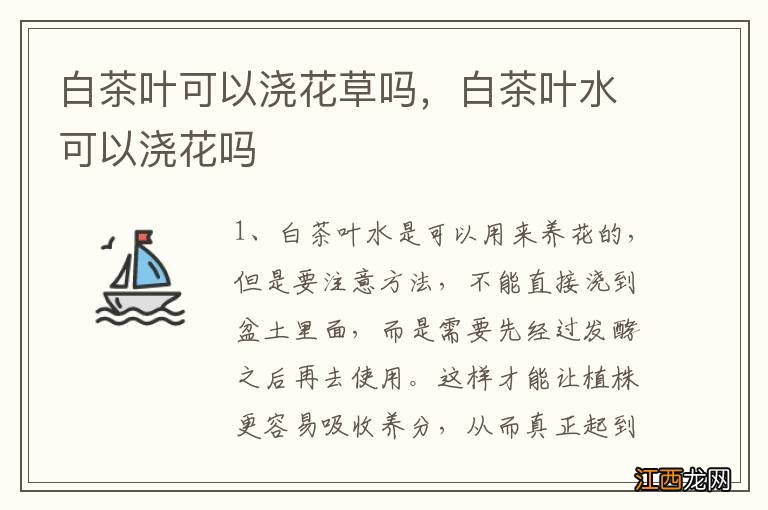 白茶叶可以浇花草吗，白茶叶水可以浇花吗