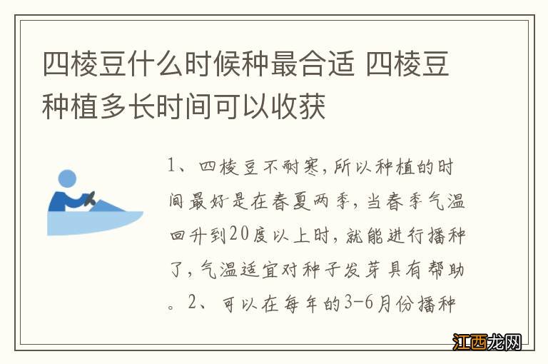 四棱豆什么时候种最合适 四棱豆种植多长时间可以收获