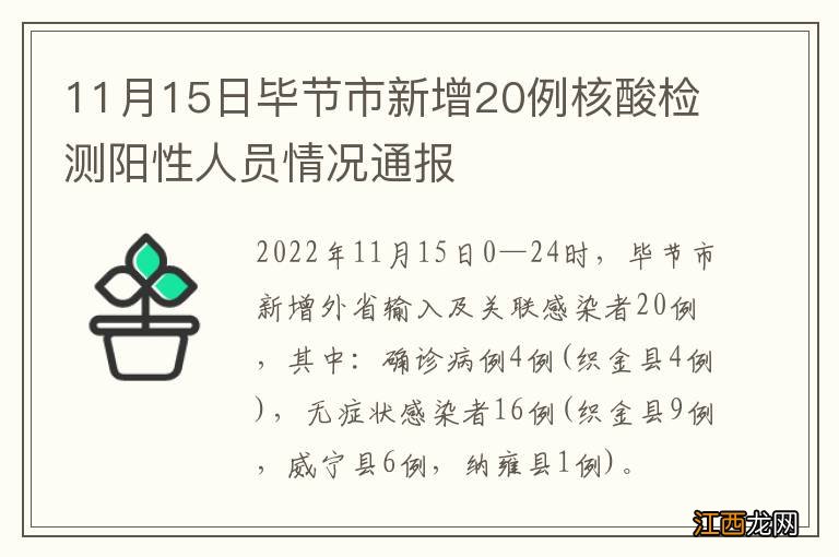 11月15日毕节市新增20例核酸检测阳性人员情况通报