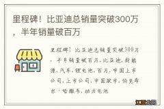 里程碑！比亚迪总销量突破300万，半年销量破百万