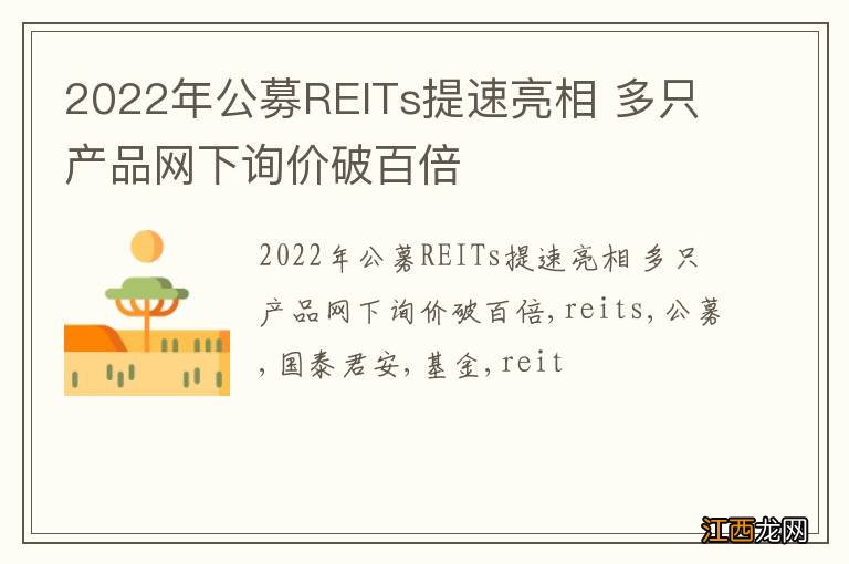 2022年公募REITs提速亮相 多只产品网下询价破百倍