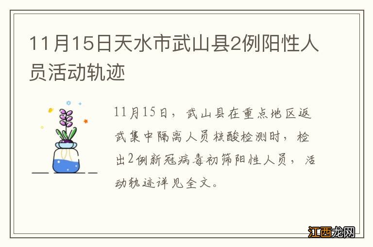 11月15日天水市武山县2例阳性人员活动轨迹