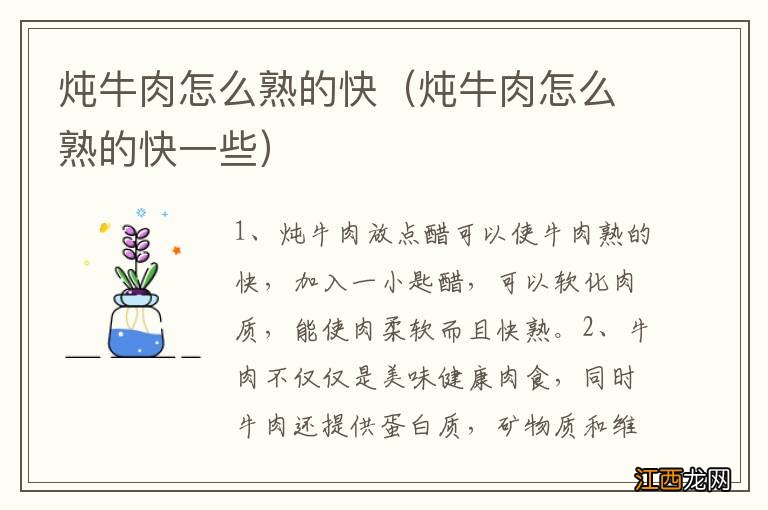 炖牛肉怎么熟的快一些 炖牛肉怎么熟的快