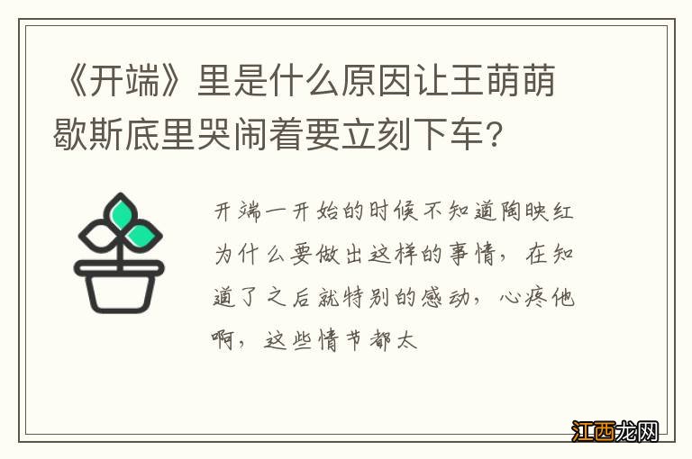 《开端》里是什么原因让王萌萌歇斯底里哭闹着要立刻下车?