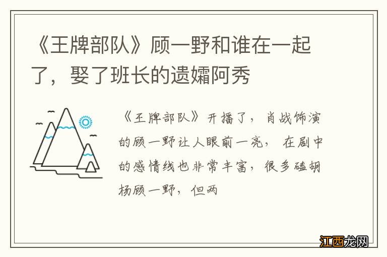 《王牌部队》顾一野和谁在一起了，娶了班长的遗孀阿秀