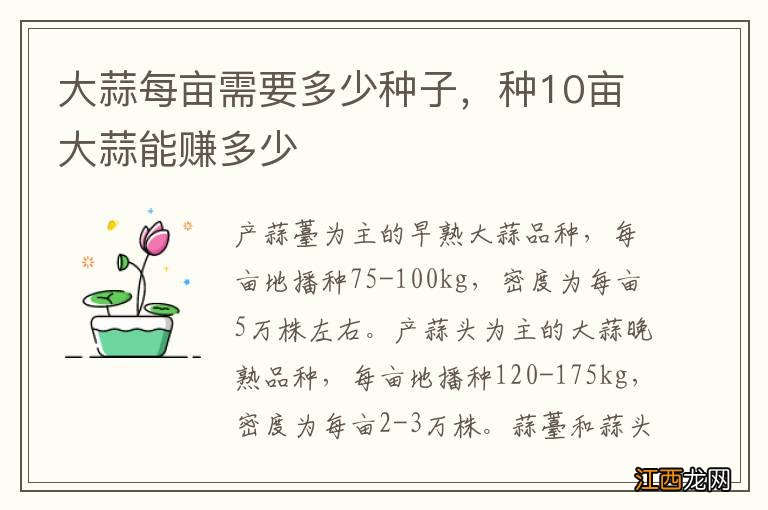 大蒜每亩需要多少种子，种10亩大蒜能赚多少