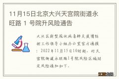 11月15日北京大兴天宫院街道永旺路 1 号院升风险通告