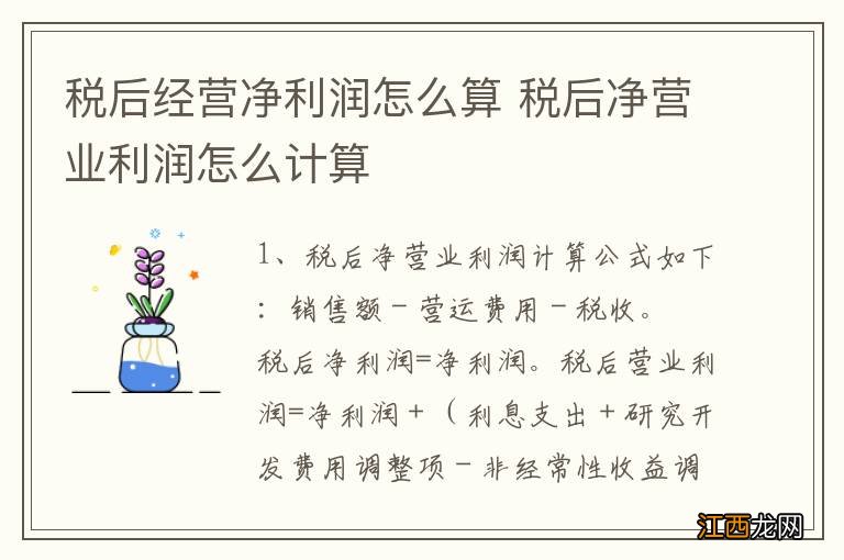 税后经营净利润怎么算 税后净营业利润怎么计算