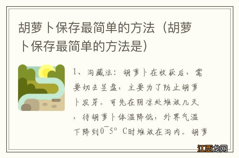 胡萝卜保存最简单的方法是 胡萝卜保存最简单的方法