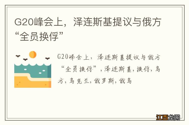 G20峰会上，泽连斯基提议与俄方“全员换俘”