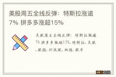 美股周五全线反弹：特斯拉涨逾7% 拼多多涨超15%