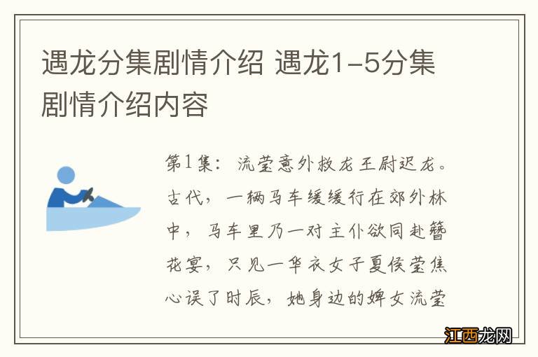 遇龙分集剧情介绍 遇龙1-5分集剧情介绍内容